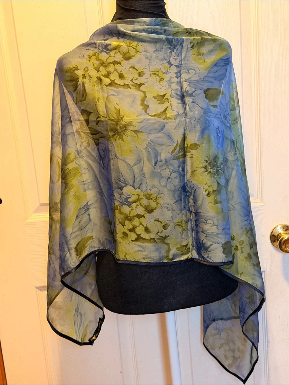 Sheer Floral Scarf Wrap in Blue and Green